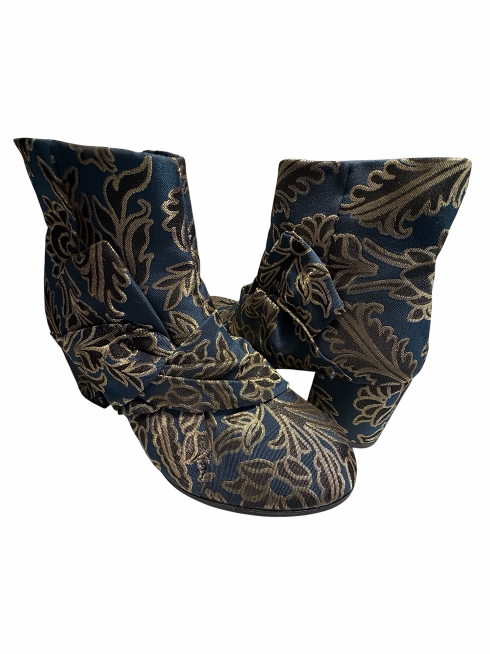 Libby Edelman Women’s Navy Blue and Gold Jacquard Ankle Boots Sz 5